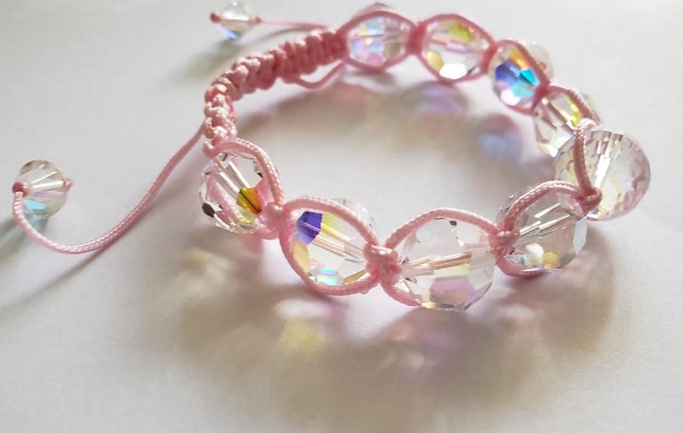 crystal bracelet with pink cord shamballa style