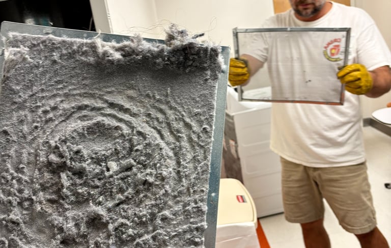Lint clogged dryer screen for commercial dryer vent, Dryer Vent Service, Duct Cleaning