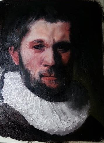 Oil painting on paper study of Rembrandt's Portrait of a Man