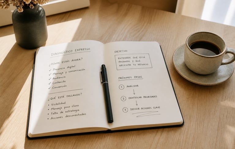 Cuaderno de planificación estratégica sobre escritorio minimalista