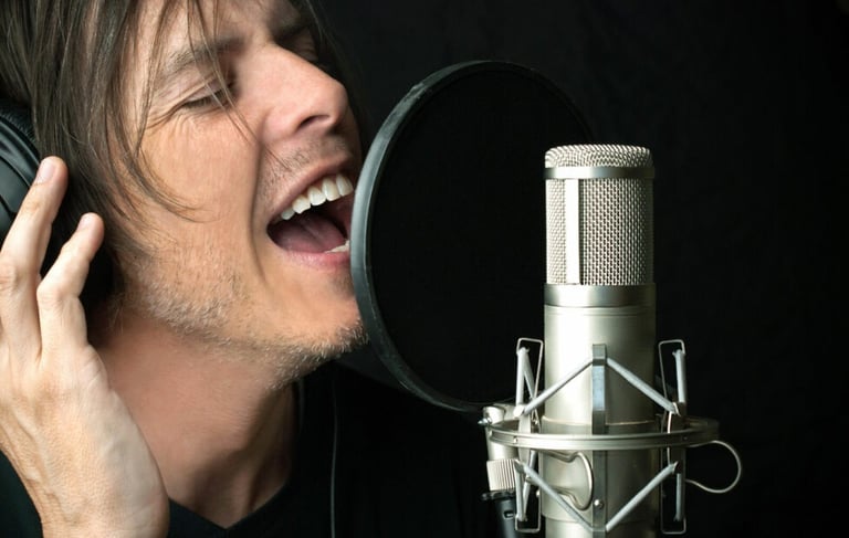 un homme avec des écouteurs et un microphone