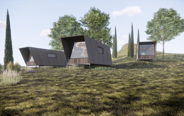 a house with a lot of windows and a lot of trees