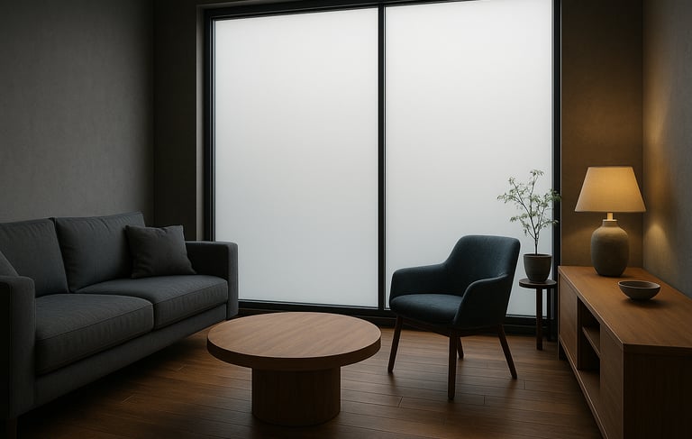 Pellicola LCD per vetri dinamici installata in salotto a Torino – modalità opaco