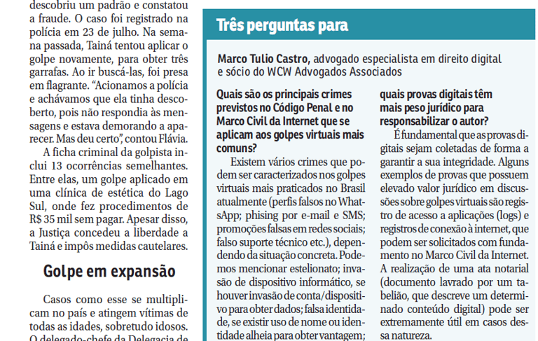Reportagem no jornal Correio Braziliense