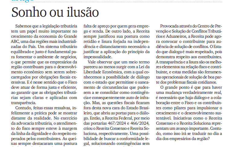 Artigo no Diário do Grande ABC