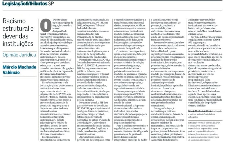 Artigo no jornal Valor Econômico