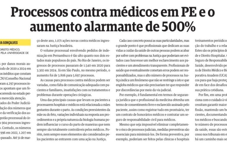 Artigo no jornal Folha de Pernambuco