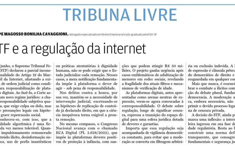 Artigo no jornal A Tribuna