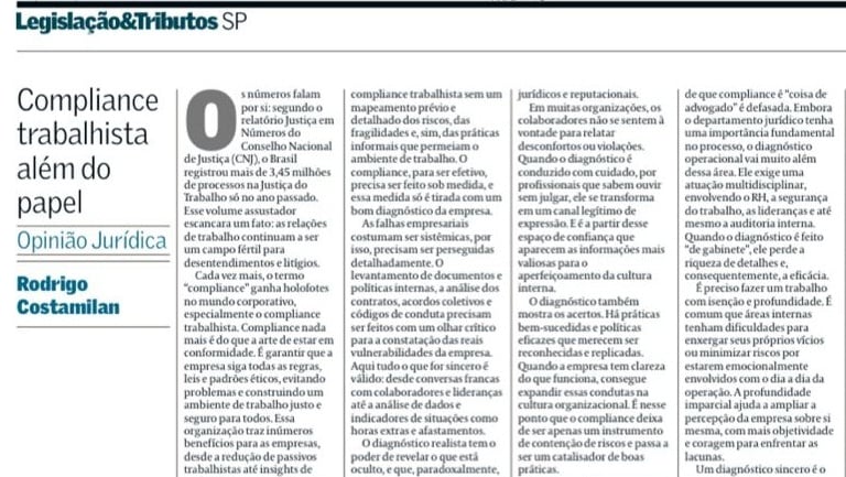 Artigo no jornal Valor Econômico