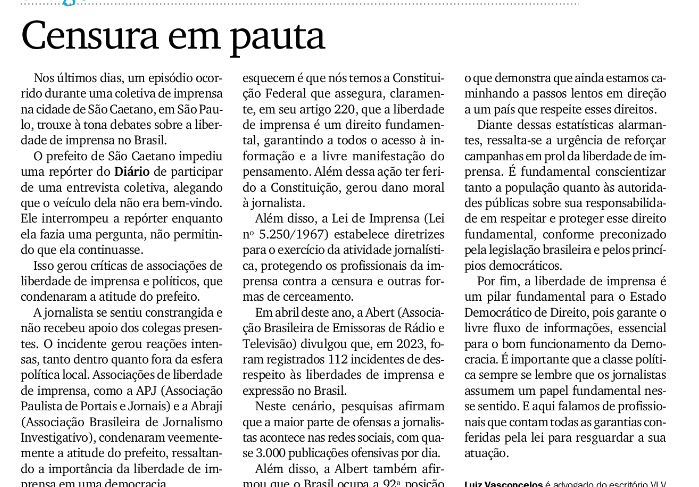 Artigo no jornal Diário do Grande ABC