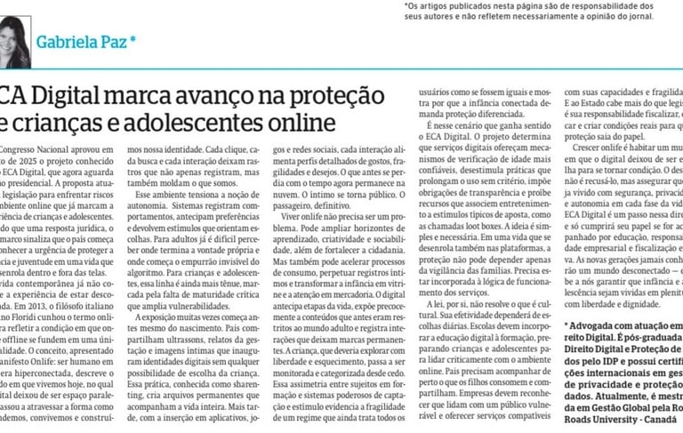 Artigo no jornal Diário de Pernambuco