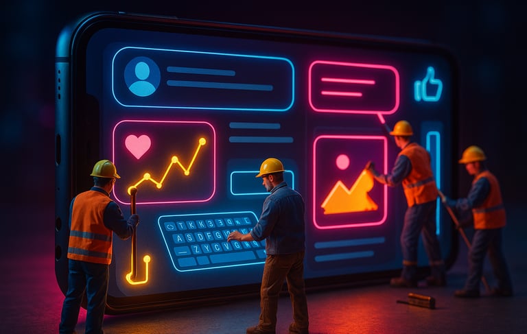a group of people standing around a large screen