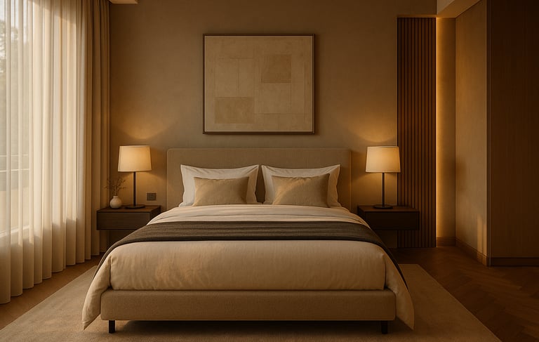 a bed room with a bed and a painting | Nour Nagy Designs