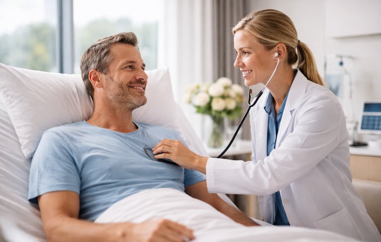 A patient receiving personalized, high-quality medical care in a calm and modern clinical setting.