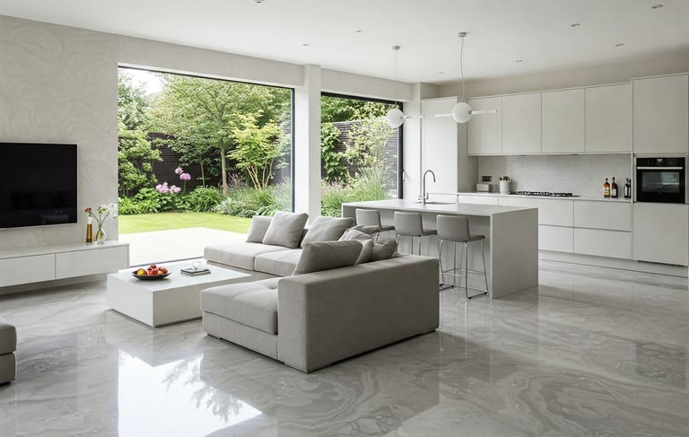 luxury living room with metallic epoxy