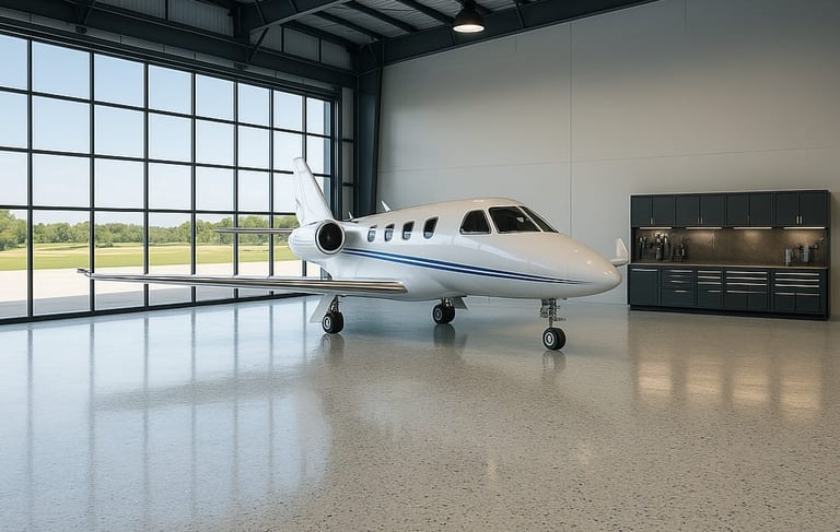 durable fleigt hangar with flake epoxy and polyaspartic