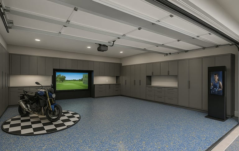 luxury garage transform gym and game room and level up with the flake epoxy