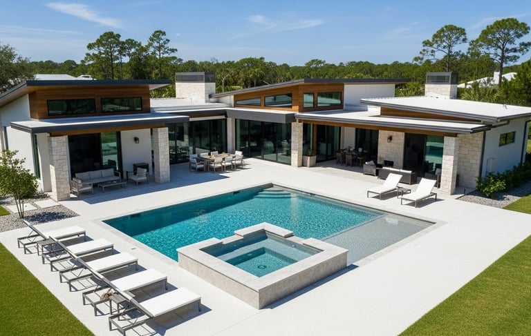 Modern pool deck with non slip polyaspartic epoxy