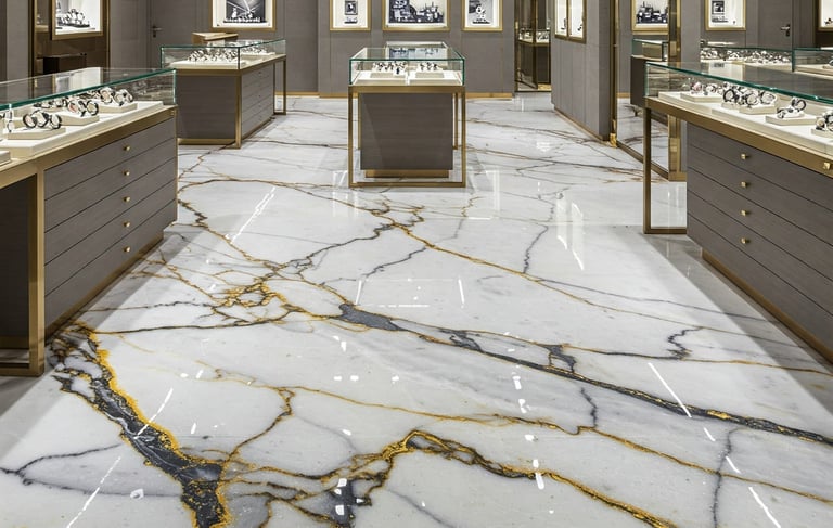 luxury commercial space high-end metallic epoxy flooring. 