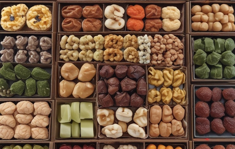 Rows of neatly arranged baklava boxes ready for a wedding celebration.