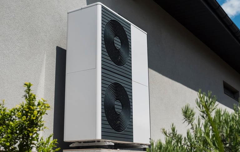 a white air conditioner sitting on a building