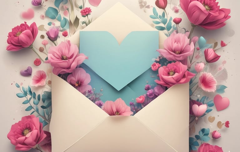 a heart shaped envelope with flowers