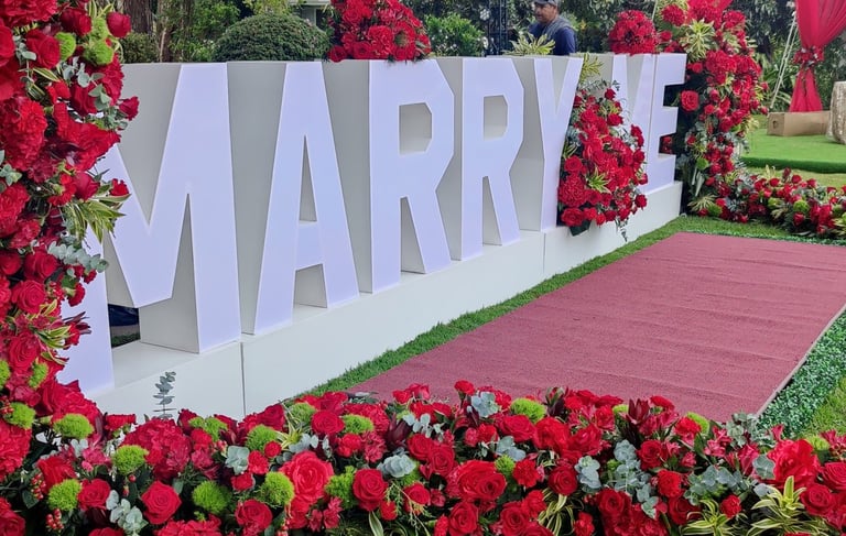 decoracion de rosas rojas para pedida de mano sorpresa en boquete y letrero de marry me