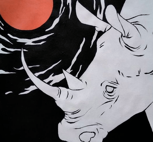 Rinoceronte, acrílico en tela de lienzo. 44 x 60 cm.