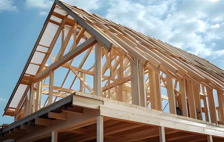 Estructura en madera, alumino y pvc