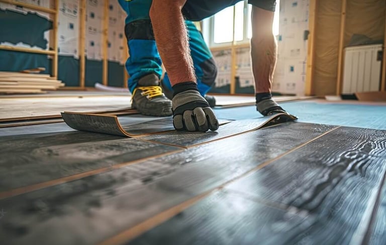 Trabajador instalando tarima flotante pvc