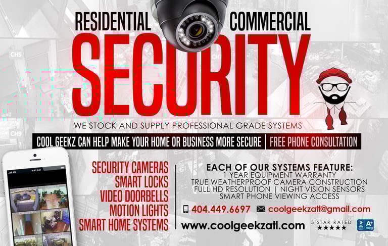 security and cctv sales flyer advertising to residential and small business customers in Atlanta