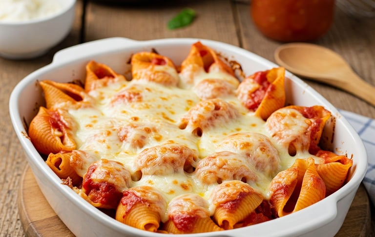 air fryer baked pasta conchiglie con pomodoro e mozzarella