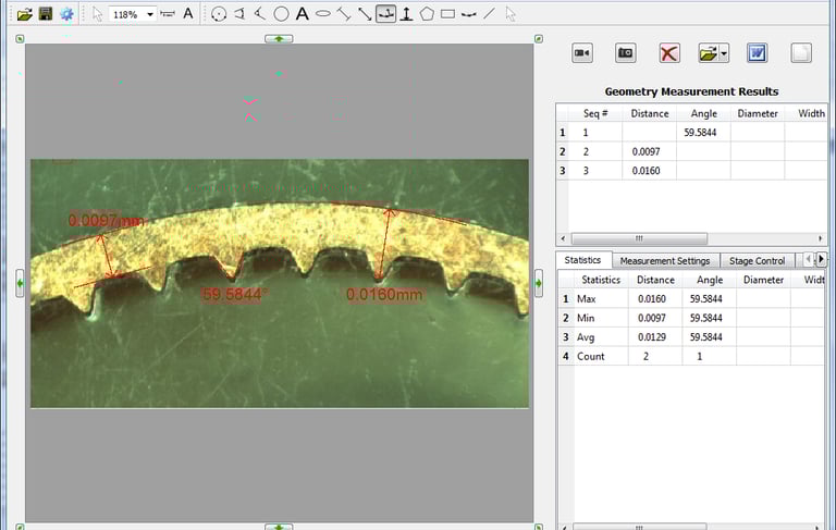 Testing sample geometry measurement results