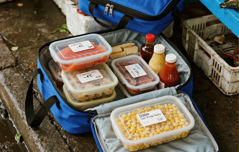 delivery bag in work in a fresh seafood mall