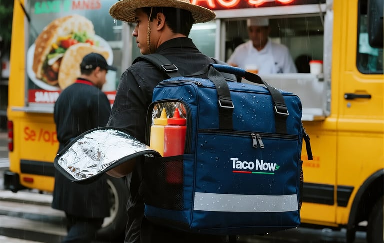 delivery bag in work at a taco vendor
