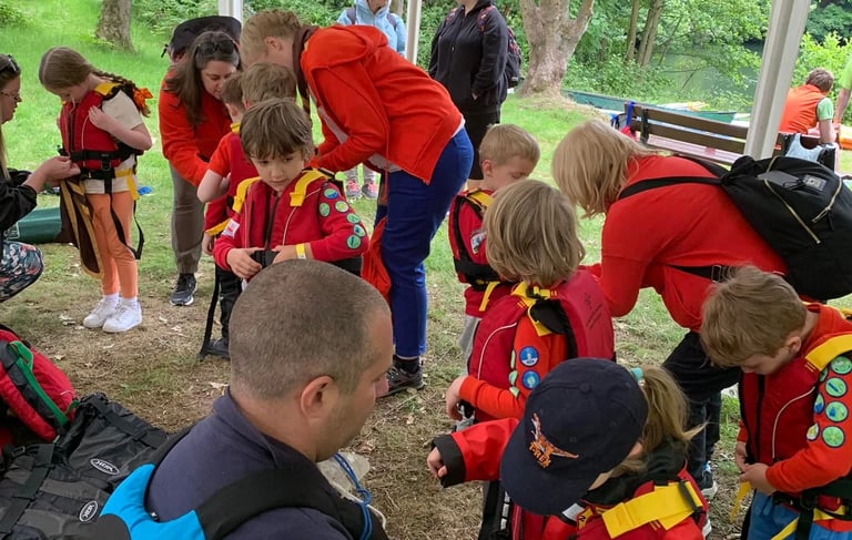 Getting ready for water activities with the 25th Allerton squirrels in a trip out