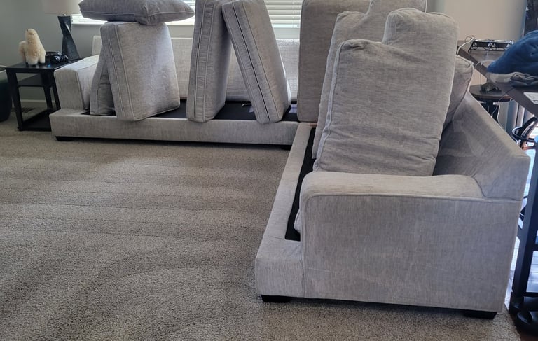 Beautiful Grey, Spot free Couch, & Carpet when cleaned by King Organic Clean