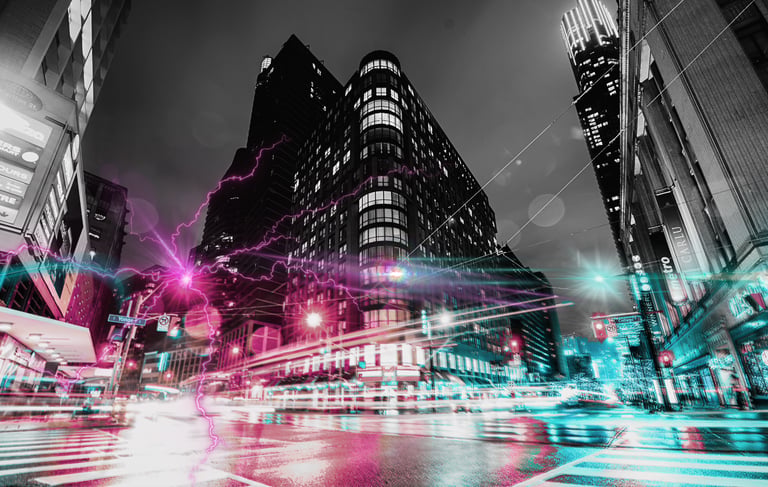 A picture of Toronto at night with magic to look like The Hallow