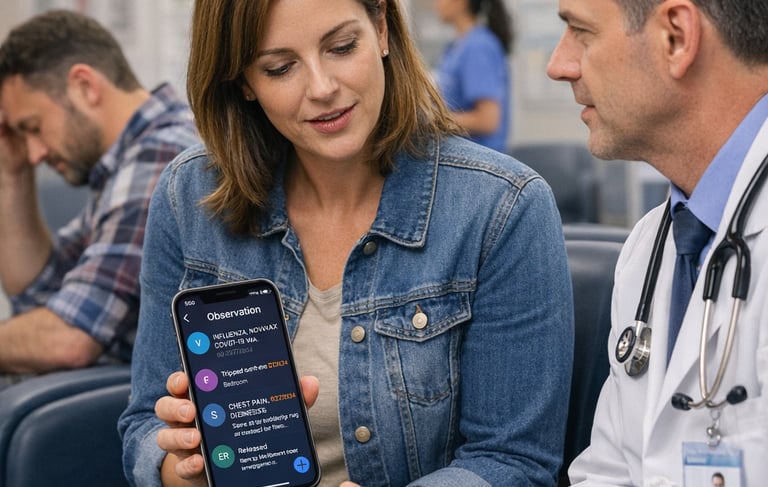 caregiver showing Vet mHealth app to doctor in ER