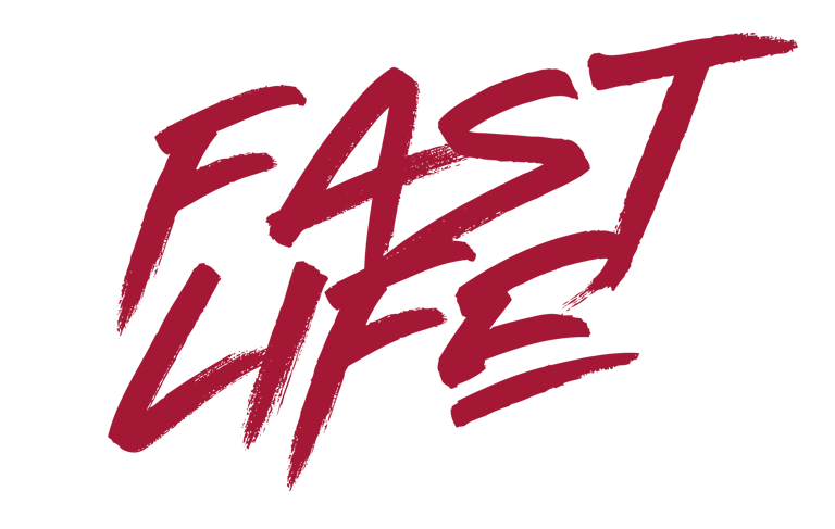 Fast Life red brush stroke typography logo on a black background.