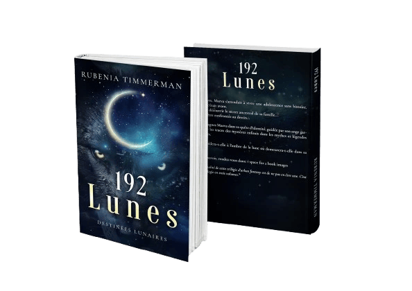 Mockup roman broché recto-versio de 192 Lunes, saga d'urban fantasy - Rubenia Timmer