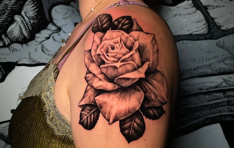 photo d'un tatouage de rose en style réaliste