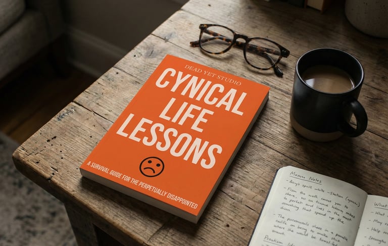 a book with a cup of coffee and a book on a table