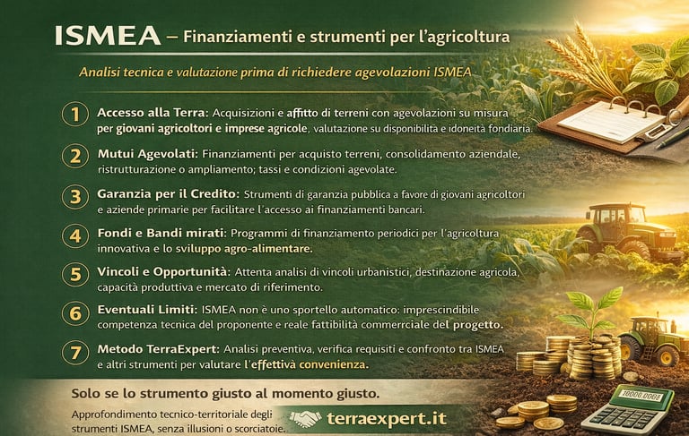 ISMEA finanziamenti agricoli e accesso alla terra analizzati da TerraExpert.it