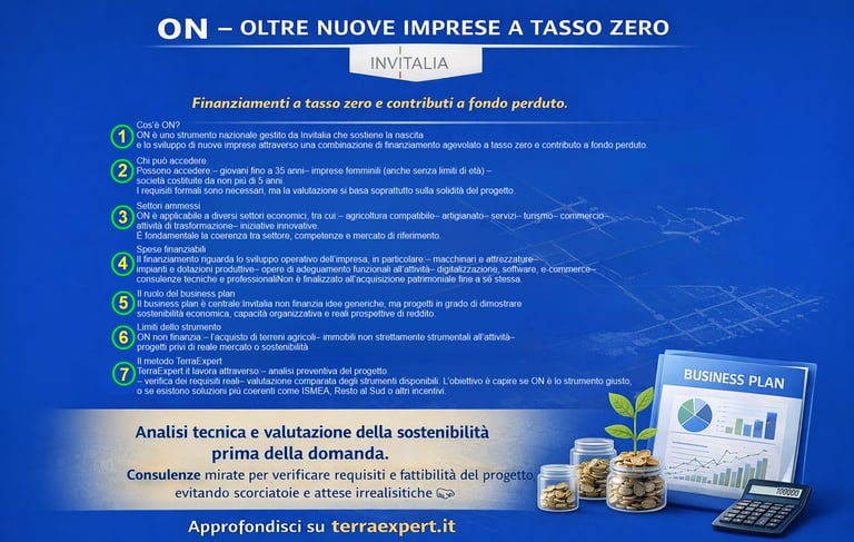 ON Invitalia – finanziamenti a fondo perduto e tasso zero analizzati da TerraExpert.it