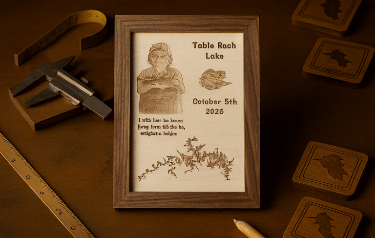 Lake & Photo Plaques Etched in Wood with Laser Engraving.