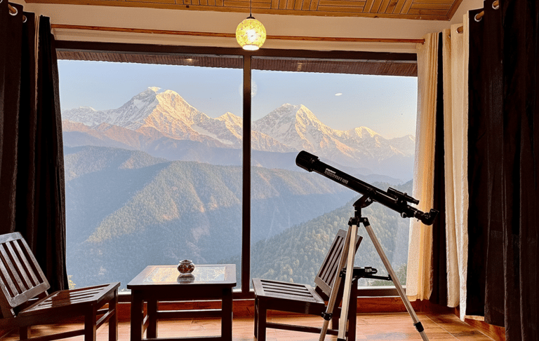 A Panoramic View from a wide window of Neu Serene Cottage, Manali.