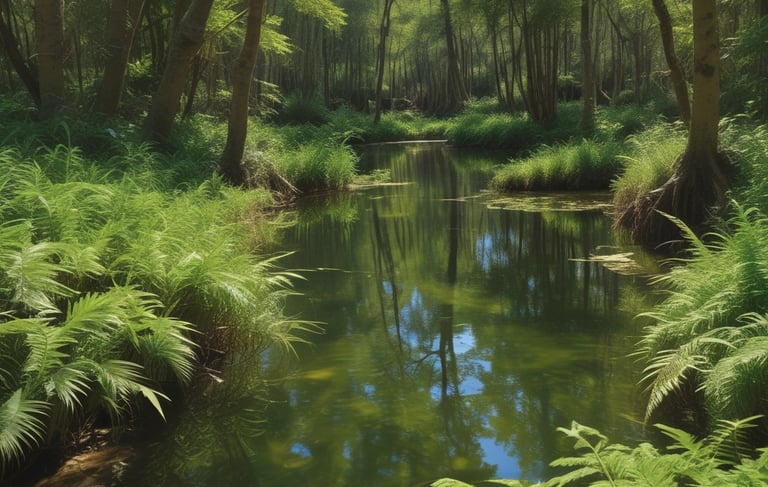 lagune au milieu d'une forêt