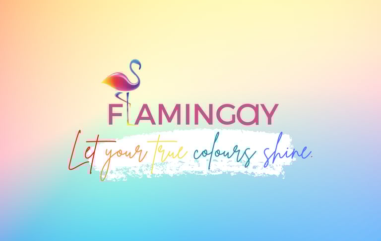 Flamingay brand logo with tagline Let Your Colours Shine on pastel gradient background