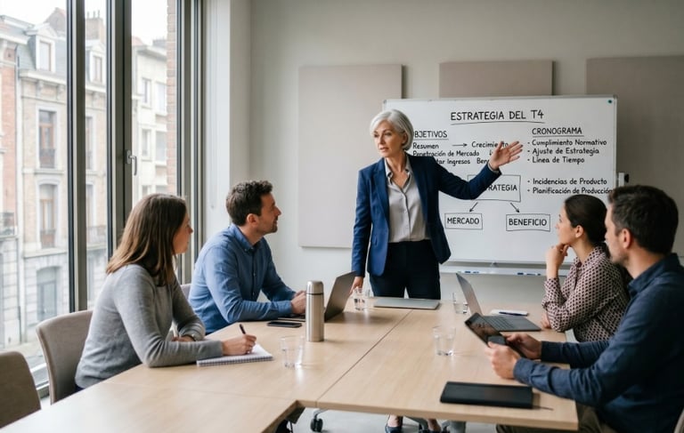 Director operativo externo liderando reunión de equipo